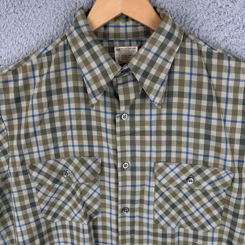 Vintage 60s Montgomery Ward Wards Big Mac Work Shirt Mens L Plaid Short Sleeve